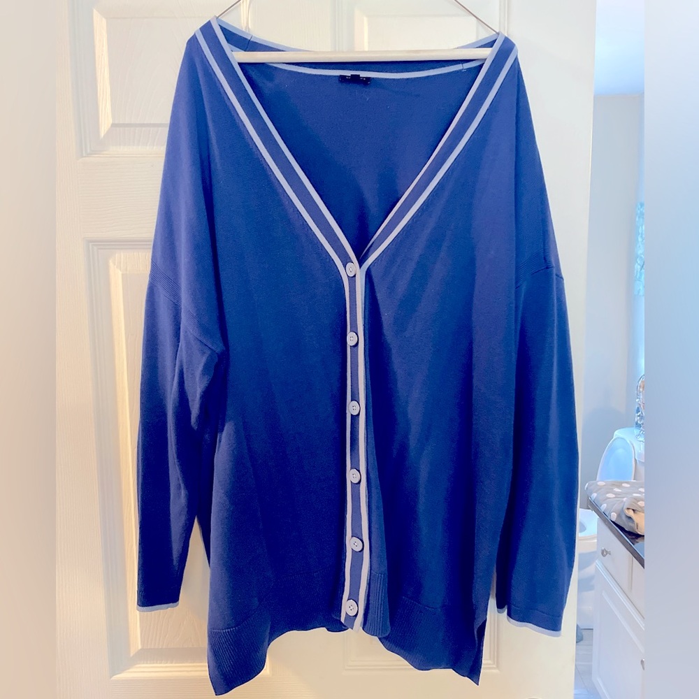 Talbots preppy sweater in 3x. Will get a ton of compliments on it.